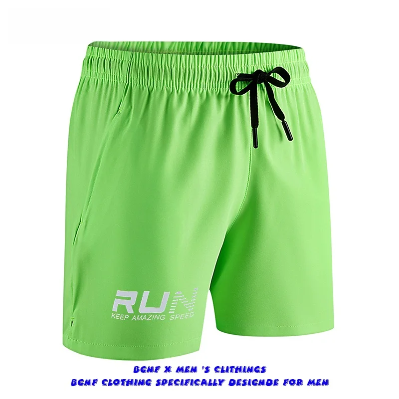 

Мужские спортивные шорты Fengxue Green Ice Silk: летние, тонкие, новые, для бега, фитнеса, пляжа, дышащие, длиной три четверти