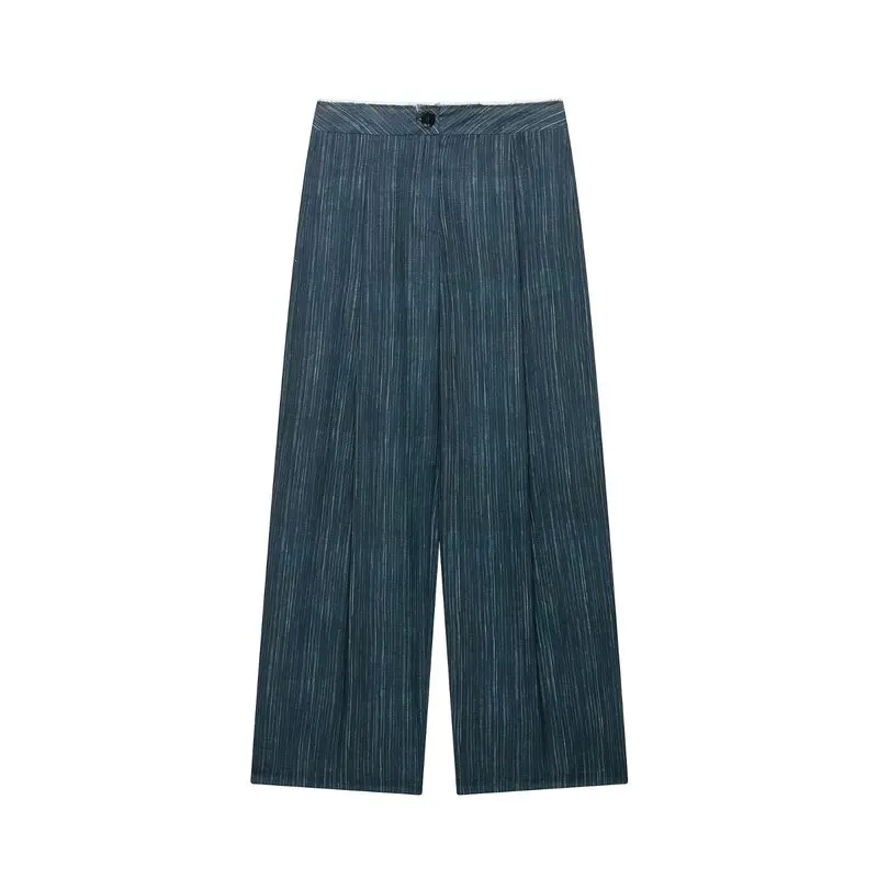 New 2026 Early Autumn Women's Fashion Stripe Pattern High Waist Suit Jacket Stand Collar Outerwear with Long Pants image 4