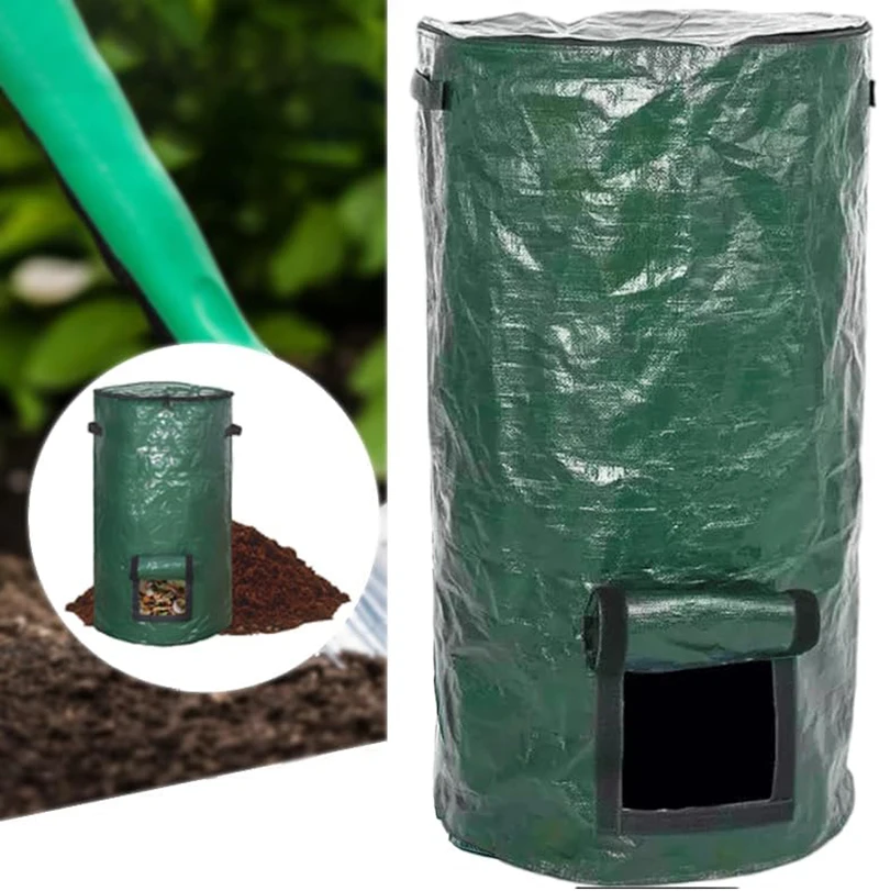 

2 Pieces Compost Bin Bags Large 34 Gallon Reusable Yard Waste Bags Lawn Bags Heavy Duty Garden Bag Composting Bags