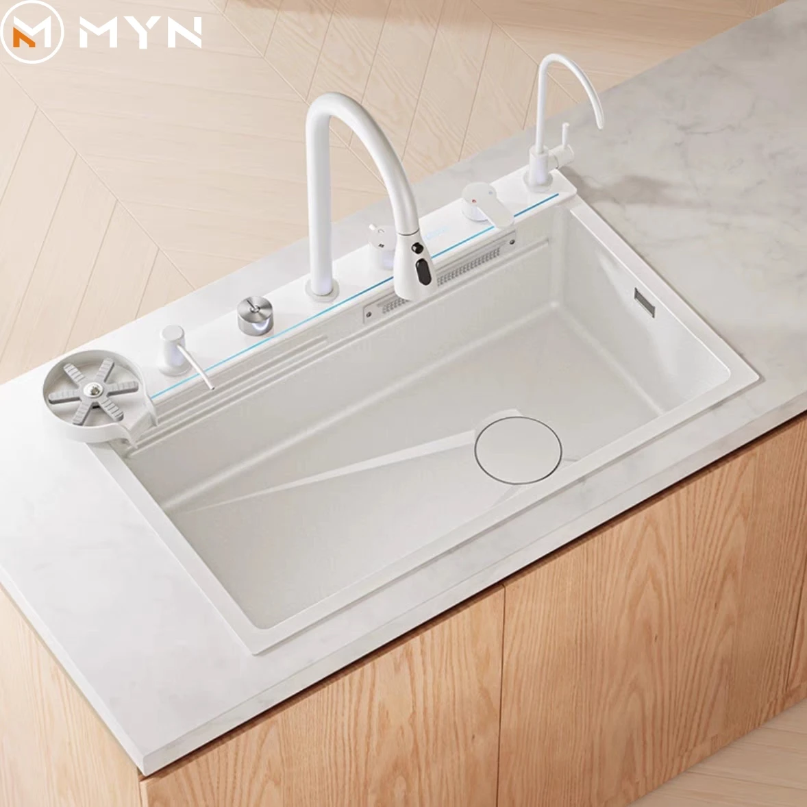 DIY Accessories 5mm Thick 30 32 Waterfall Black Bionic Honeycomb 304 Stainless Steel Digital Kitchen Sink