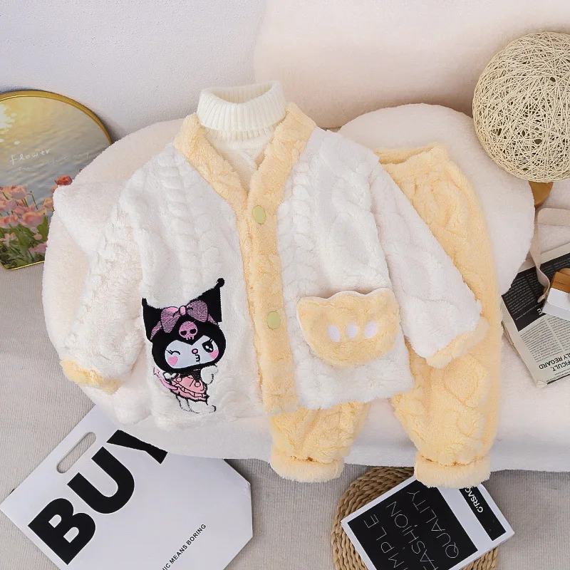 2 قطعة بيجامات الفتيات 2025 الخريف الشتاء سانريو كورومي الكرتون لطيف أنيمي الحلو الأطفال فتاة الفانيلا بدلة طفل ملابس المنزل الدافئة
