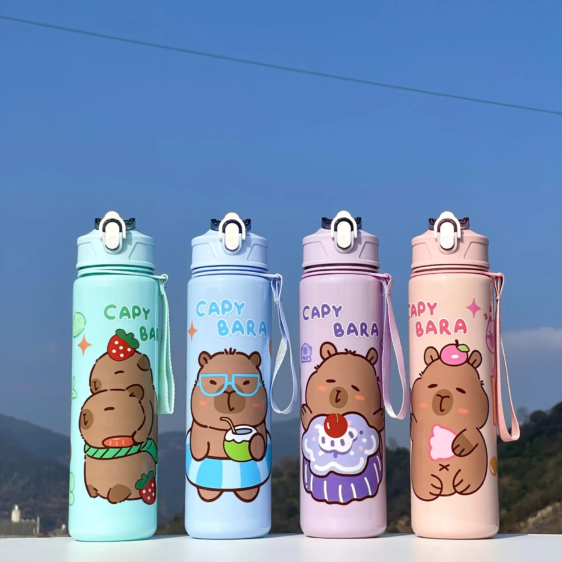 Capybara Cartoon Straw Cup, Cute Insulated Water Bottle with Zipper, Large Capacity, Lightweight & Portable for School, Outdoors