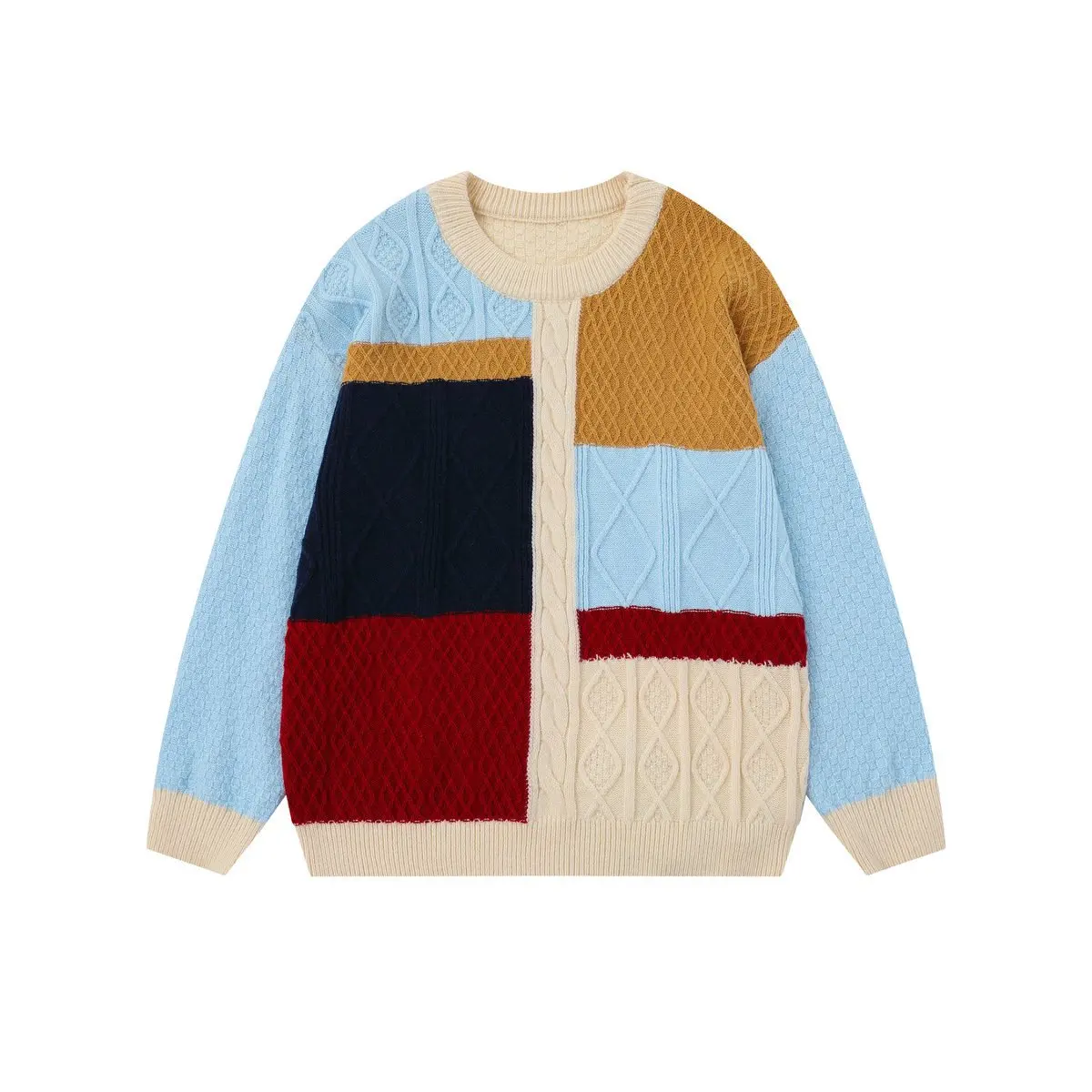 

Мужской вязаный свитер свободного кроя с круглым вырезом, в стиле ретро, с контрастными вставками, дизайн 6694 American Street Neutral