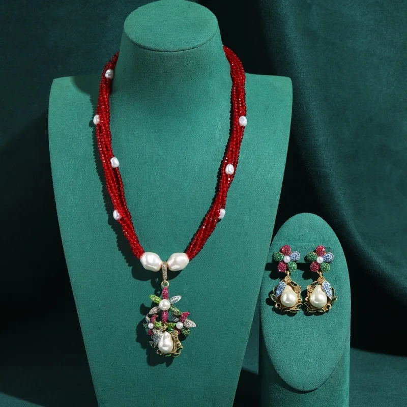 vintage-baroque-pearl-five-color-flower-pendant-with-red-agate-jewelry-sets-necklace-earrings-for-women-high-quality-gift-new