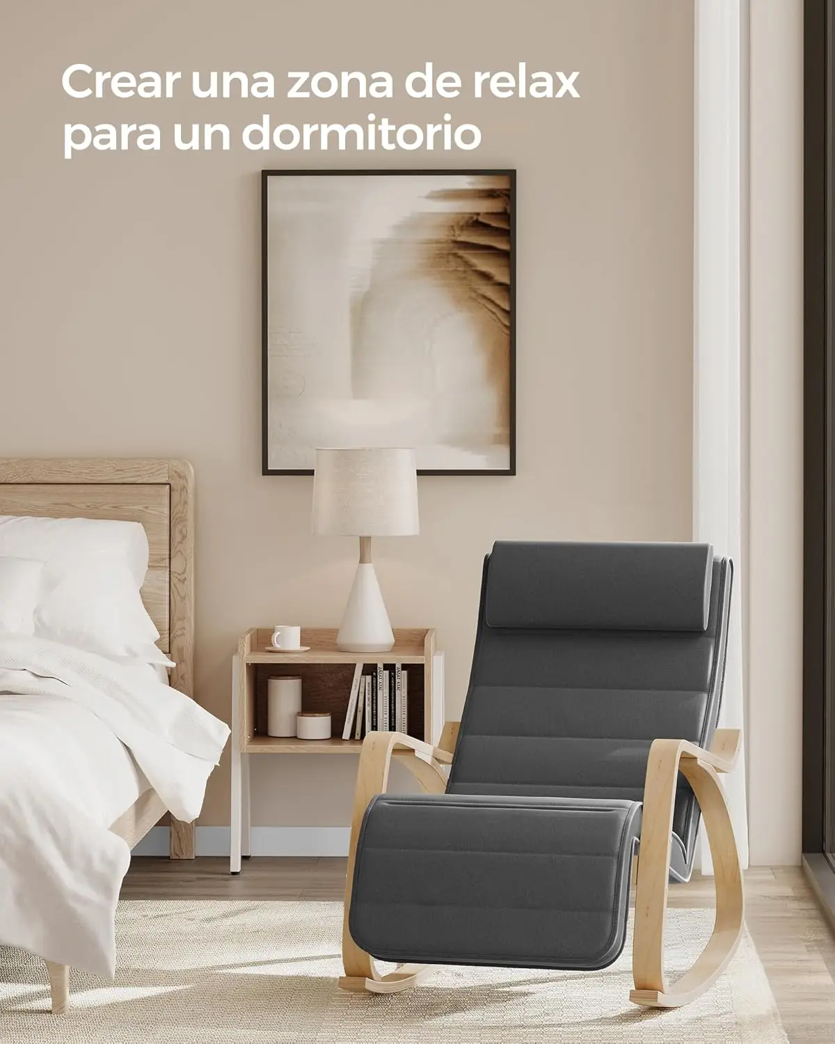 Silla mecedora con reposabrazos de madera de abedul, silla mecedora con reposapiés ajustable en 5 posiciones, máx. Carg