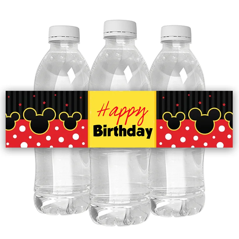 24pcs Mickey Mouse Water Bottle Labels Cartoon Stickers Candy Bar Baby Shower Birthday Wedding Event Party Decorations Supplies