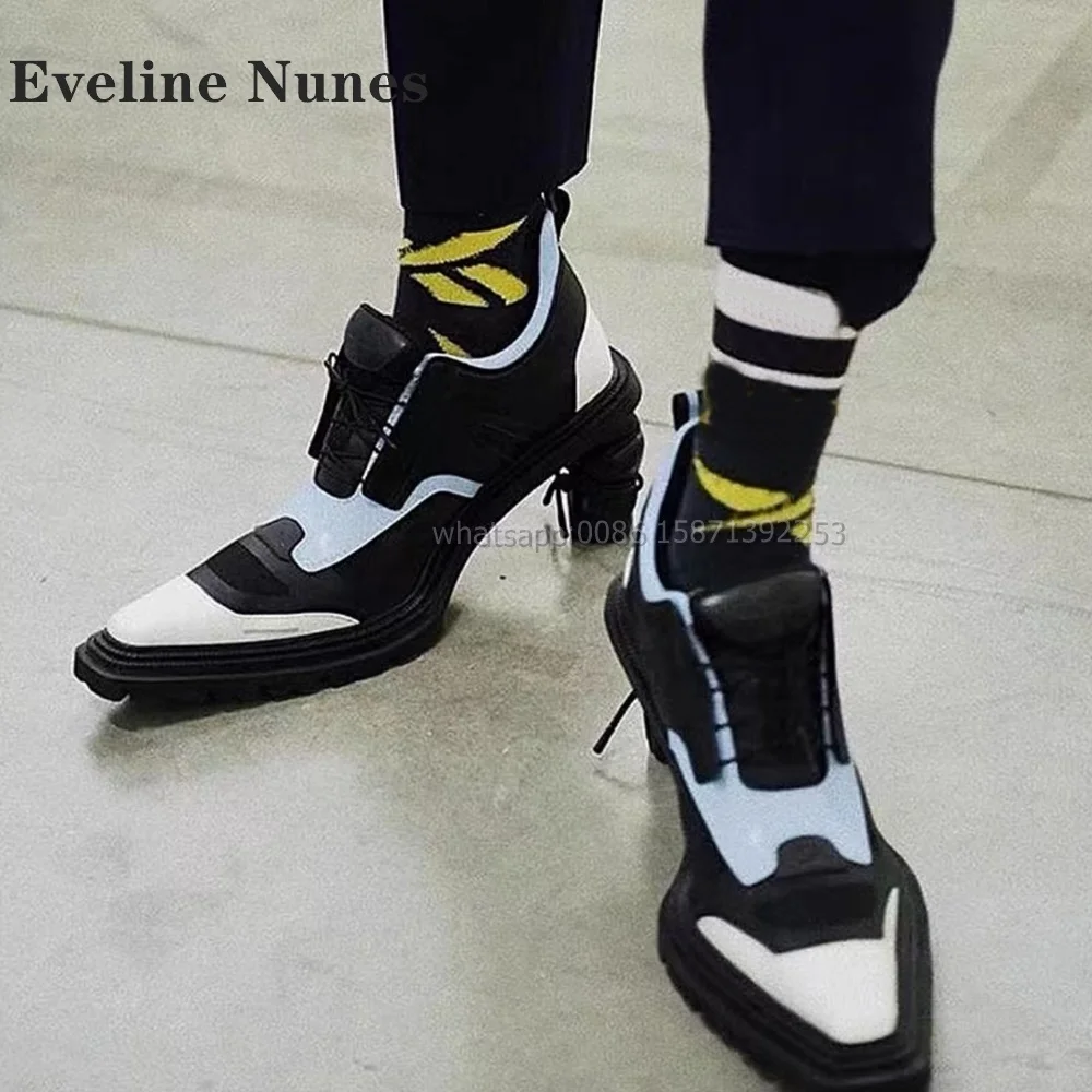 Mixed Colors Strange Style Pumps Pointed Toe Height Increasing Lace Up Patchwork Women Sneakers Casual Retro Shoes 2023 Newest