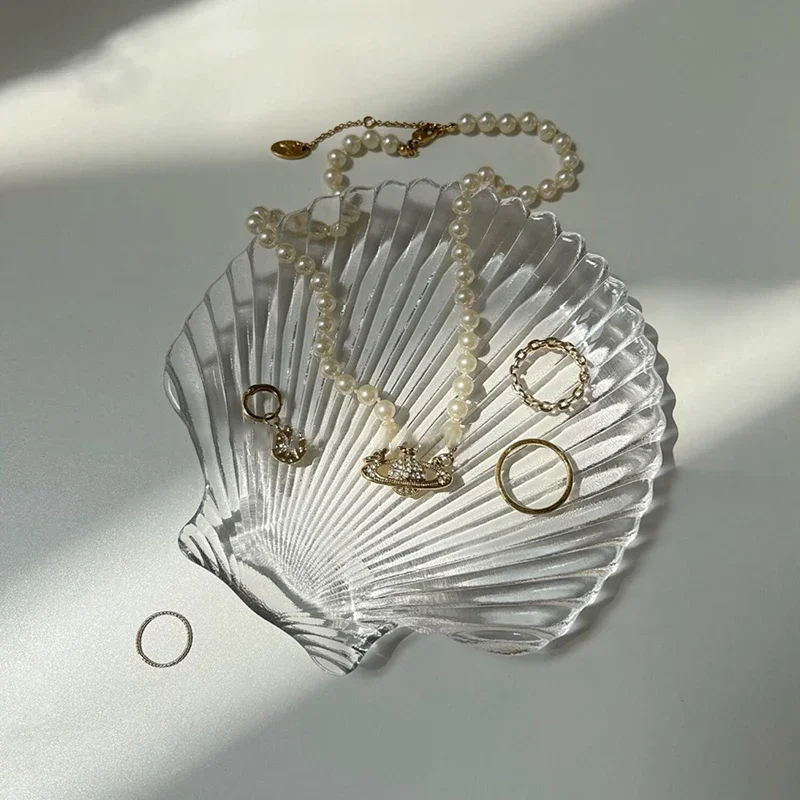 Jewelry Storage Trays Shell Plate Storage Trays Pure White Ceramic Storage Dishes Ring Earings Plate Home Decorative Tray