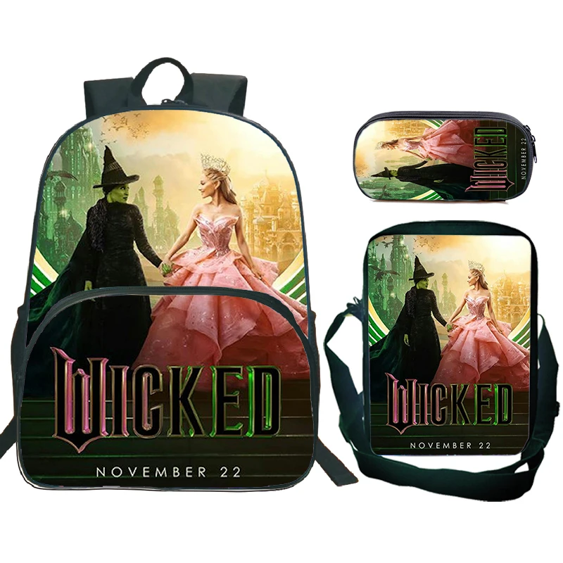 

Wicked For Good Printed Child Backpack with Front Pocket,Shoulder Bags,Pencil Bags for Boy and Girl Cartoon School Bags Gifts