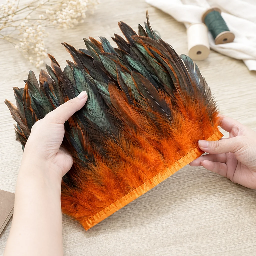 Weiche Flauschige Orange Hahnenfeder-Fransenborte 13-18cm Breite 10 Meter für DIY Hochzeit Party Kostüm Deko Handwerk Nähen