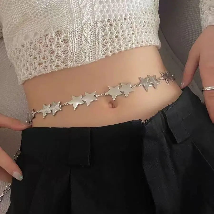 Damen-Taillengürtel, Stern-Design, modisch, süß und trendig, schlankmachende Taillenkette, vielseitige Punk-Dekoration, Kleidergürtel für Damen – Detail 4
