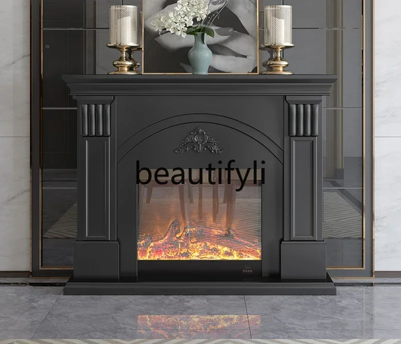 

yj15 Simple European solid wood living room decorative cabinet fireplace, American gray fireplace decorative fake flame heating