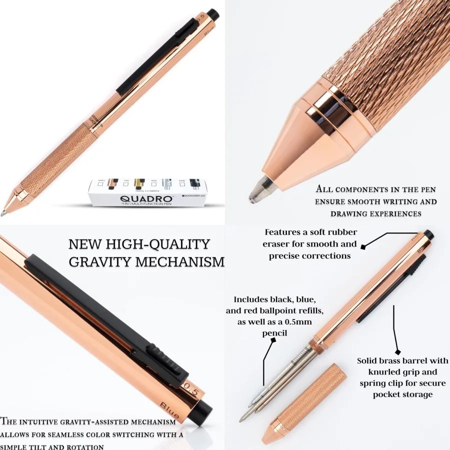 

Многофункциональная ручка Monteverde USA Quadro 4-в-1 с медной отделкой, портативным дизайном и многоразовыми функциями — включает Multi-C
