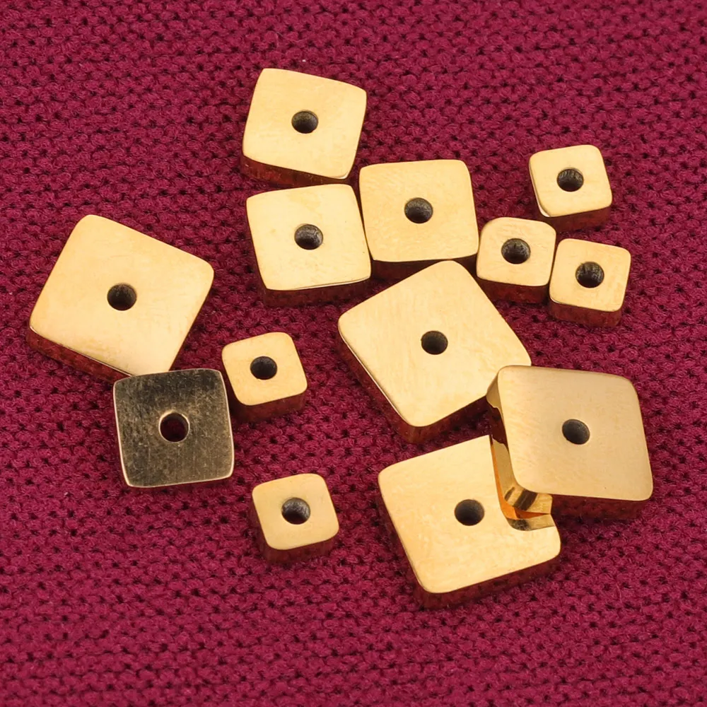 10Pcs/Lot 8 6 4 Hole 1mm Stainless Steel Gold Color Square Charms Flat Spacer Beads for Needlework Jewelry Making Materials Bulk