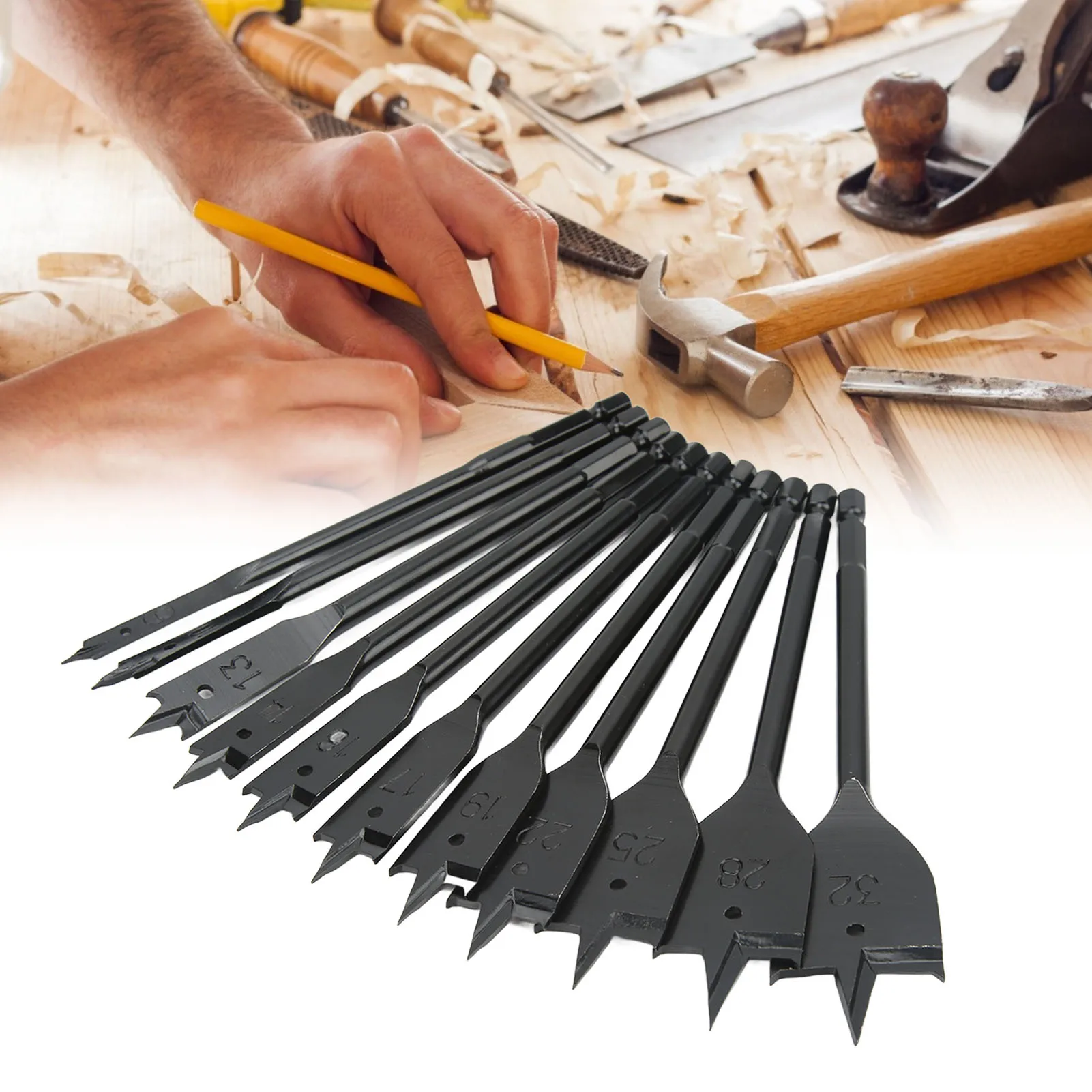 

Flat Drill Head Drill Bits Hard Professional Black Spade Drill Head for Wood Working High Carbon Steel Spade Bit Spade Bit