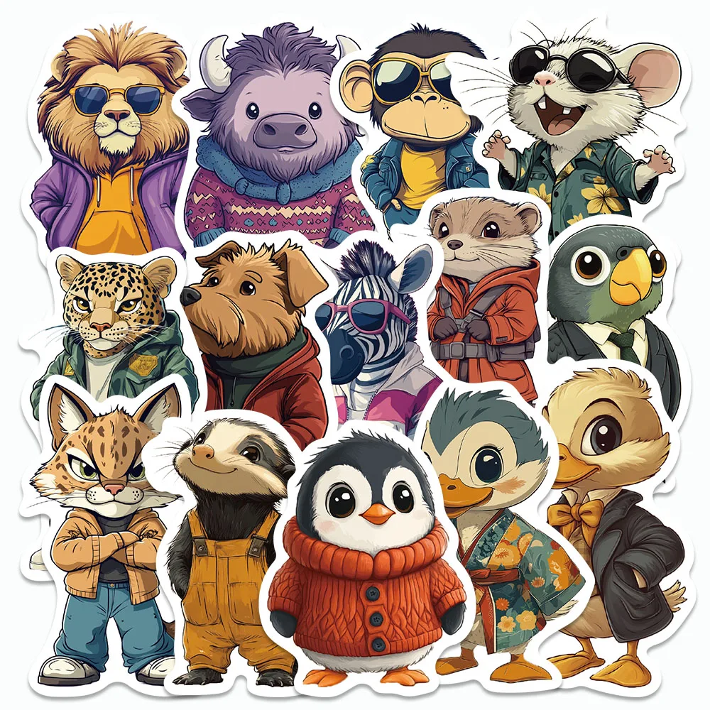 

50PCS Animals Wearing Clothes Stickers Cartoon Characters Decals For Notebooks Refrigerator Laptop Phone DIY Graffiti Stickers