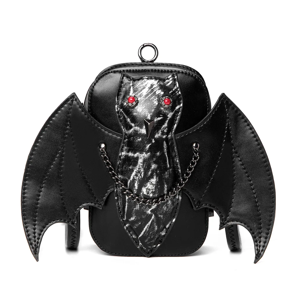 Dark Style Lady Single Shoulder Crossbody Bag with Wings Bat Mini Coin Purse Medieval Costume Accessory Steampunk Style
