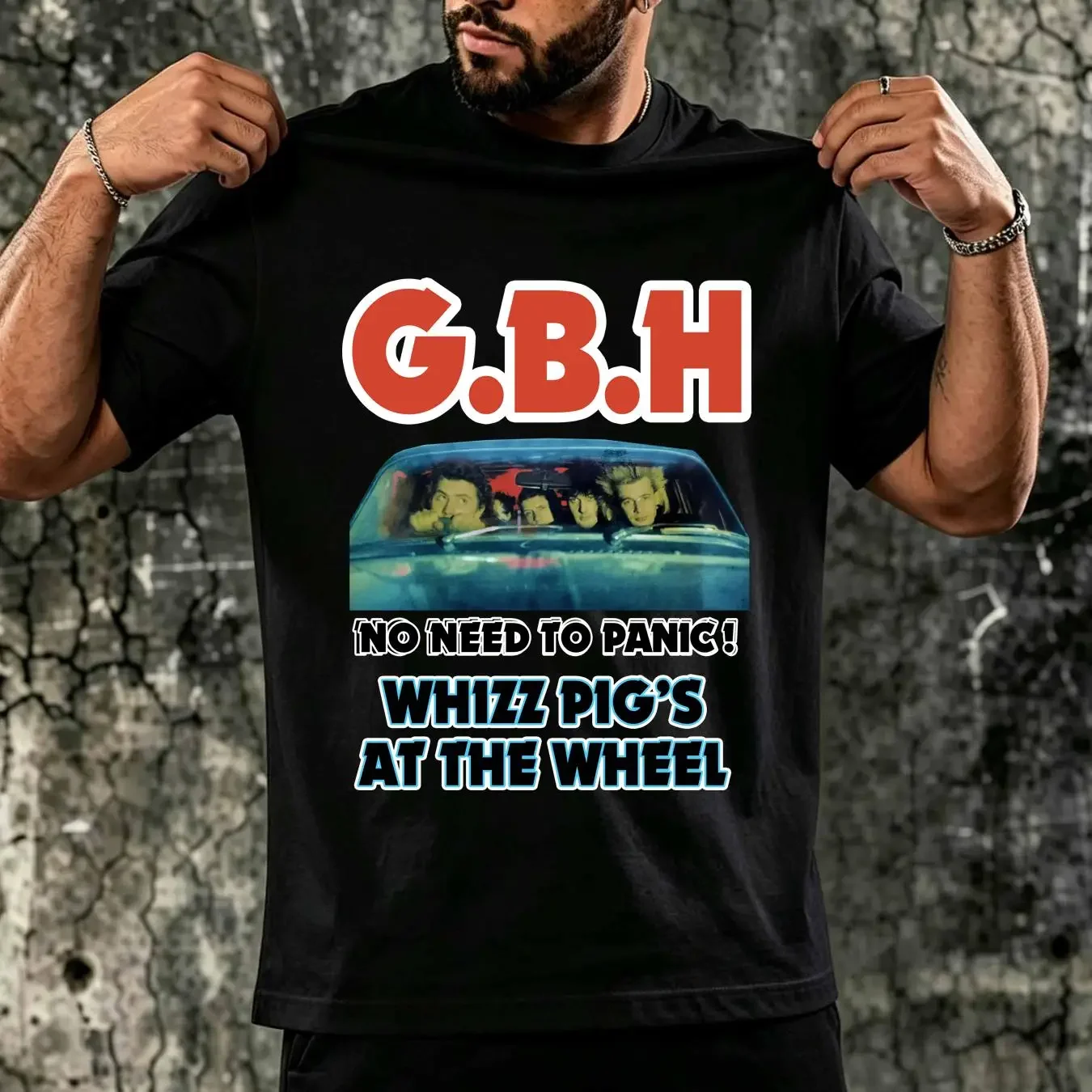 washed T Shirt Vintage GBH No Need To Panic Whizz Pigs At The Wheel 1989 Sz XS UK Punk vintage Washed designer clothes