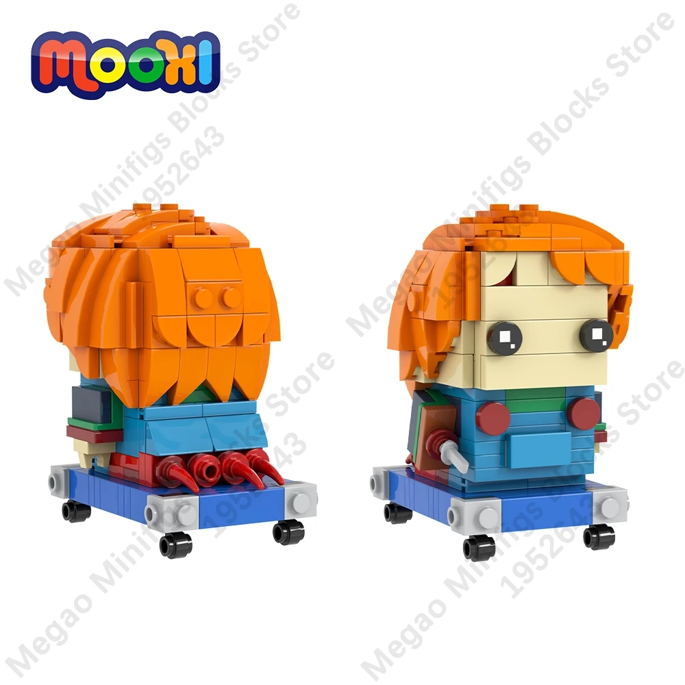 MOOXI MOC فيلم الرعب الكرتون الشكل Chucki شبح قتل نموذج 219 قطعة لتقوم بها بنفسك اللبنات Brickheadz اللعب هدايا الهالوين MOC7636