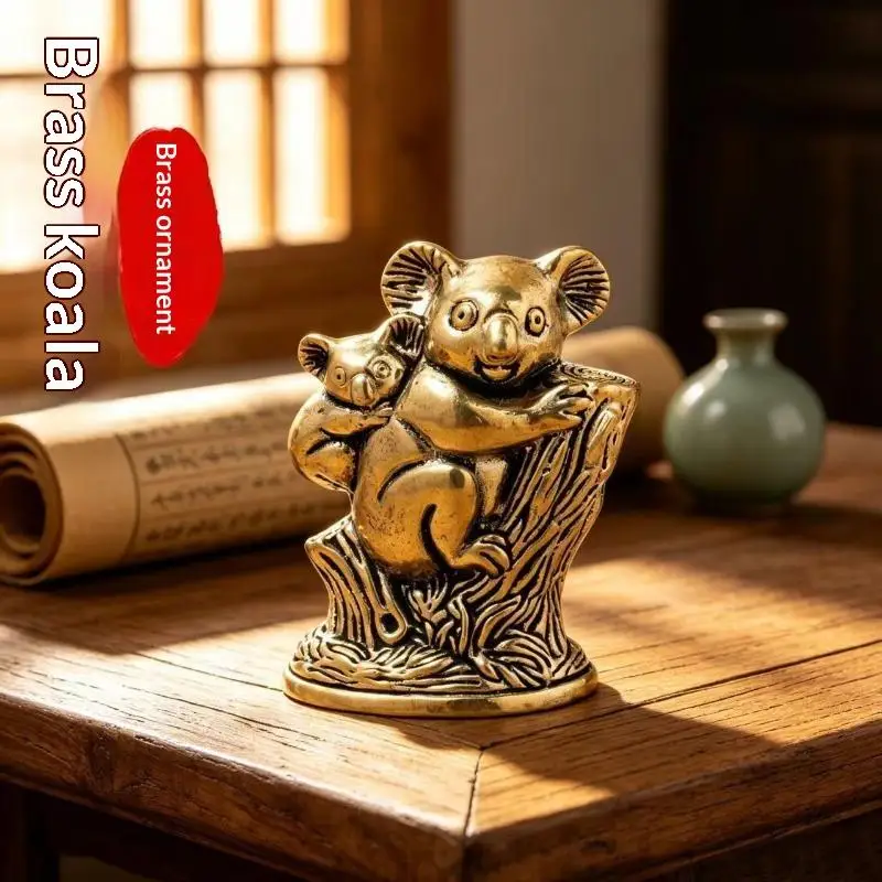 Retro Cute Koala Brass Mini Statue Handcrafted Non-Fading Ornament for Home Office Desk Table Decor Gift