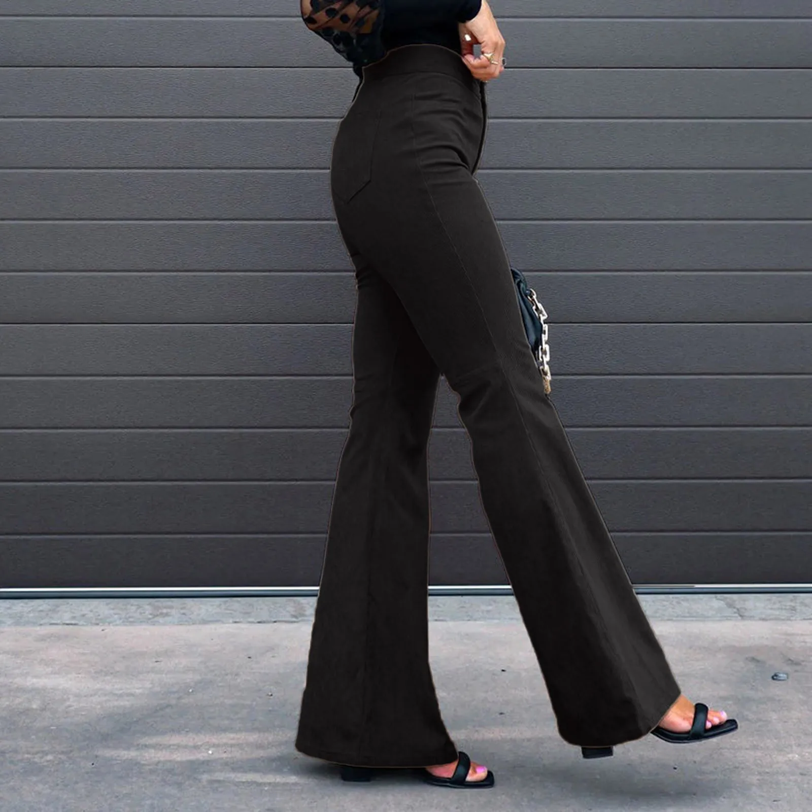 

Wide Leg Pants For Women Autumn Winter Clothing Solid Color Mid Waist Slim Bell Bottoms Corduroy Elastic Waist Casual Trousers