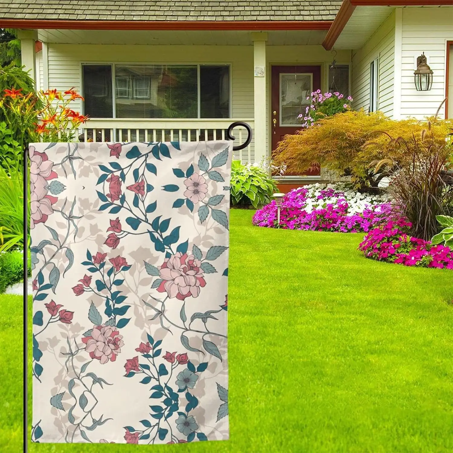 Pink Flowers Leaves Print Flag 12x18 Inch Double Sided Garden Flag For Outdoor House Flag Yard Lawn Decoration XXP EEU SSL