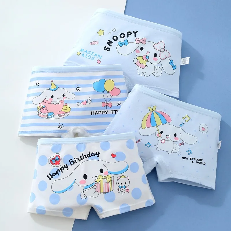 4 Pcs/Pack Girls Panties Cute Character Kuromi Cinnamoroll Kitty Cartoon Milk Silk Children Underwear Soft Girls Boxer Briefs