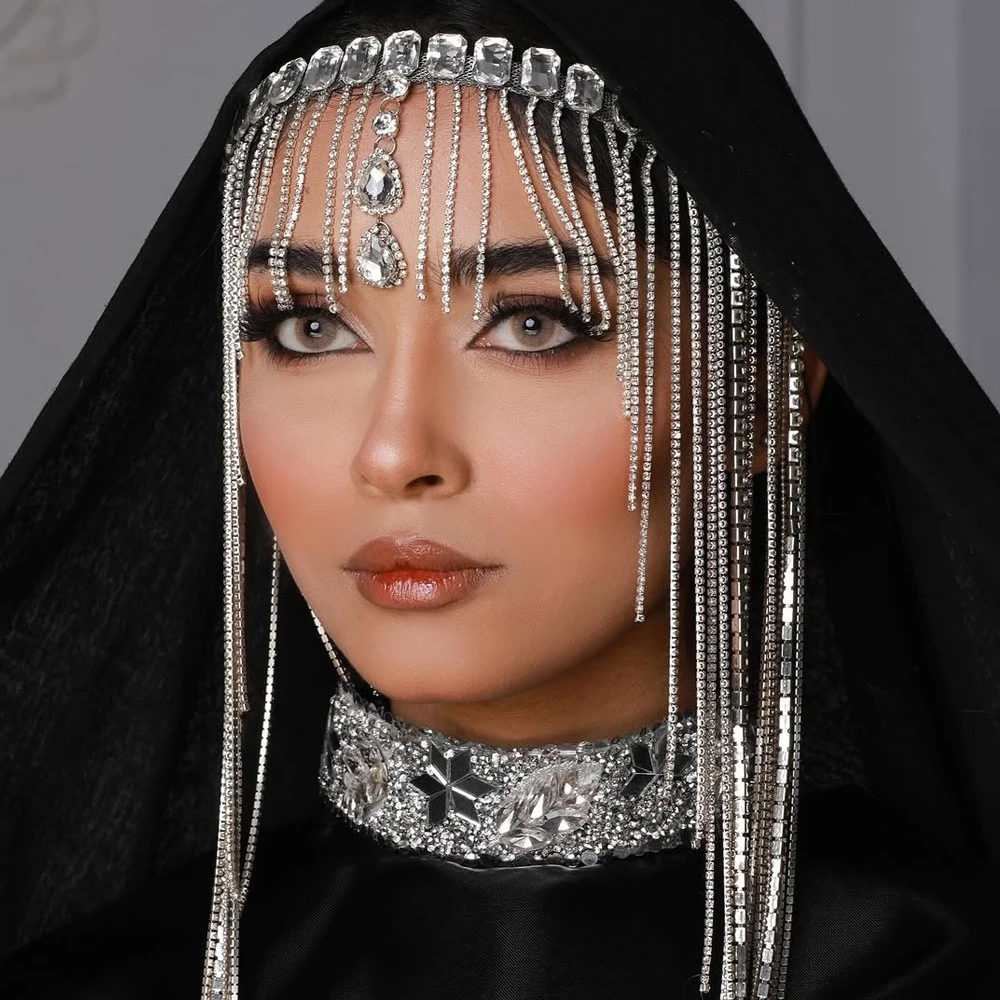 

Богемный головной убор с квадратной кисточкой на лоб, свадебное украшение на голову, этническая свадебная длинная цепочка для волос со стразами, повязка на голову для женщин