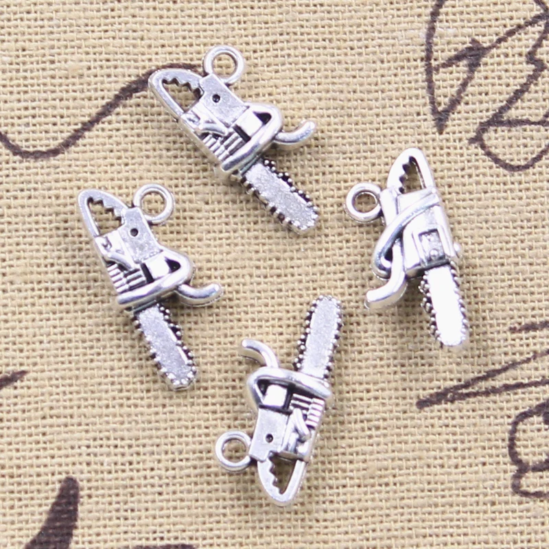 15pcs Charms Tools Saw Chainsaw 10x20x6mm Antique Silver Color Pendants DIY Crafts Making Findings Handmade Tibetan Jewelry