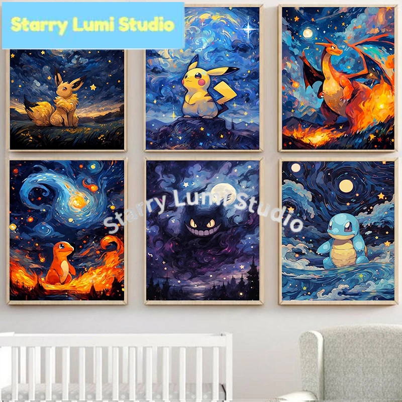 

Аниме-постеры с покемонами: Чаризард, Пикачу, Генгар, Иви, Сквиртл. Картины для алмазной вышивки, настенные панно, декор для дома, подарок.