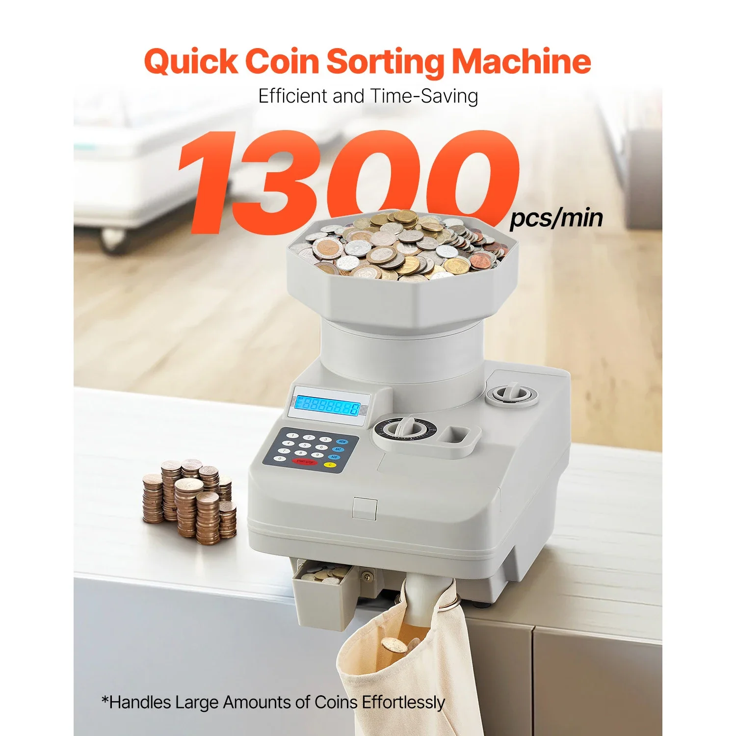 SucceBuy Professional Coin Sorter Wrapper with LED Display Automatic All-Coin Sorting Device