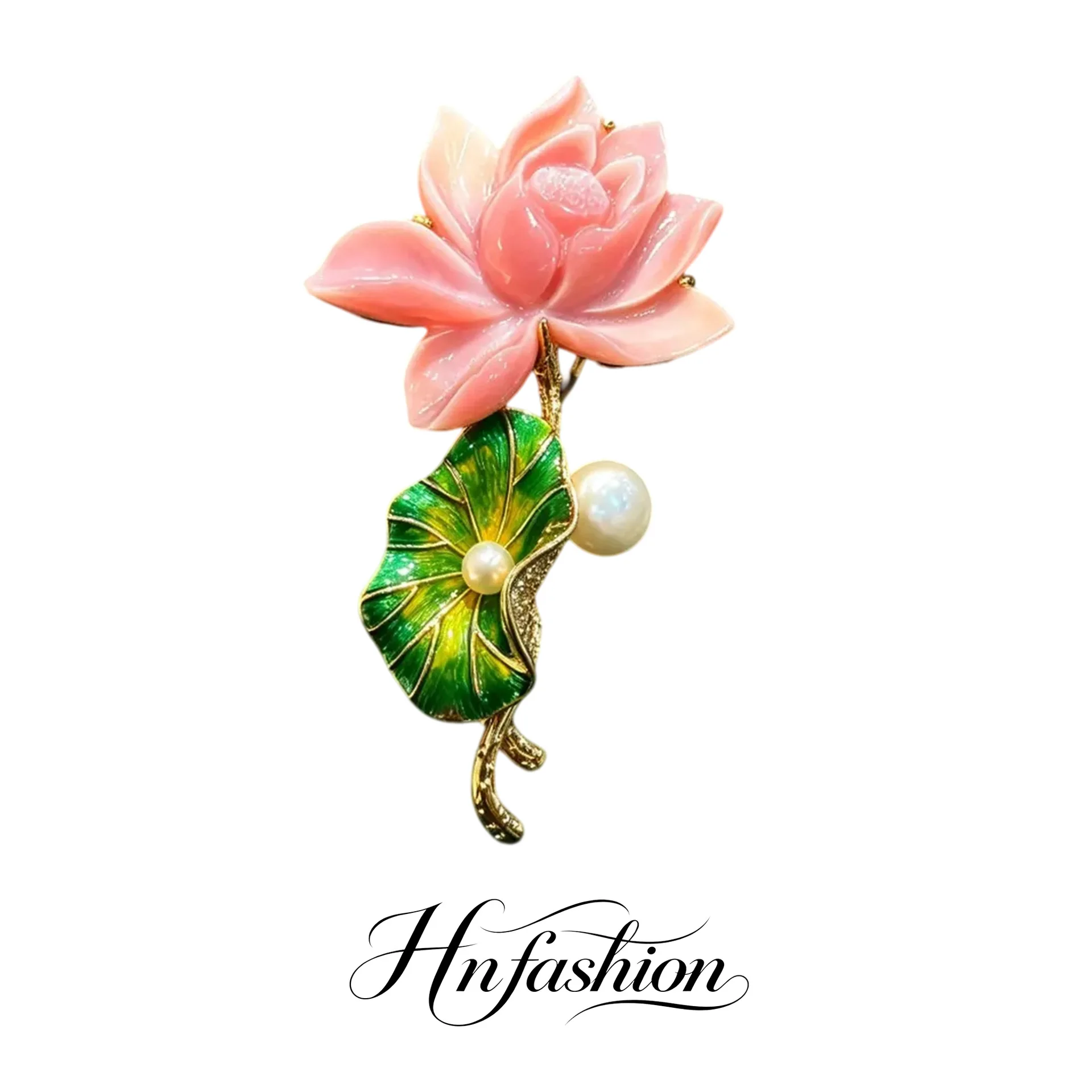 Chinese Style Enamel Pink Lotus Green Leaf Pearl Brooch Vintage Auspicious Lucky Blessing Pin For Women Clothes Collar Elegant