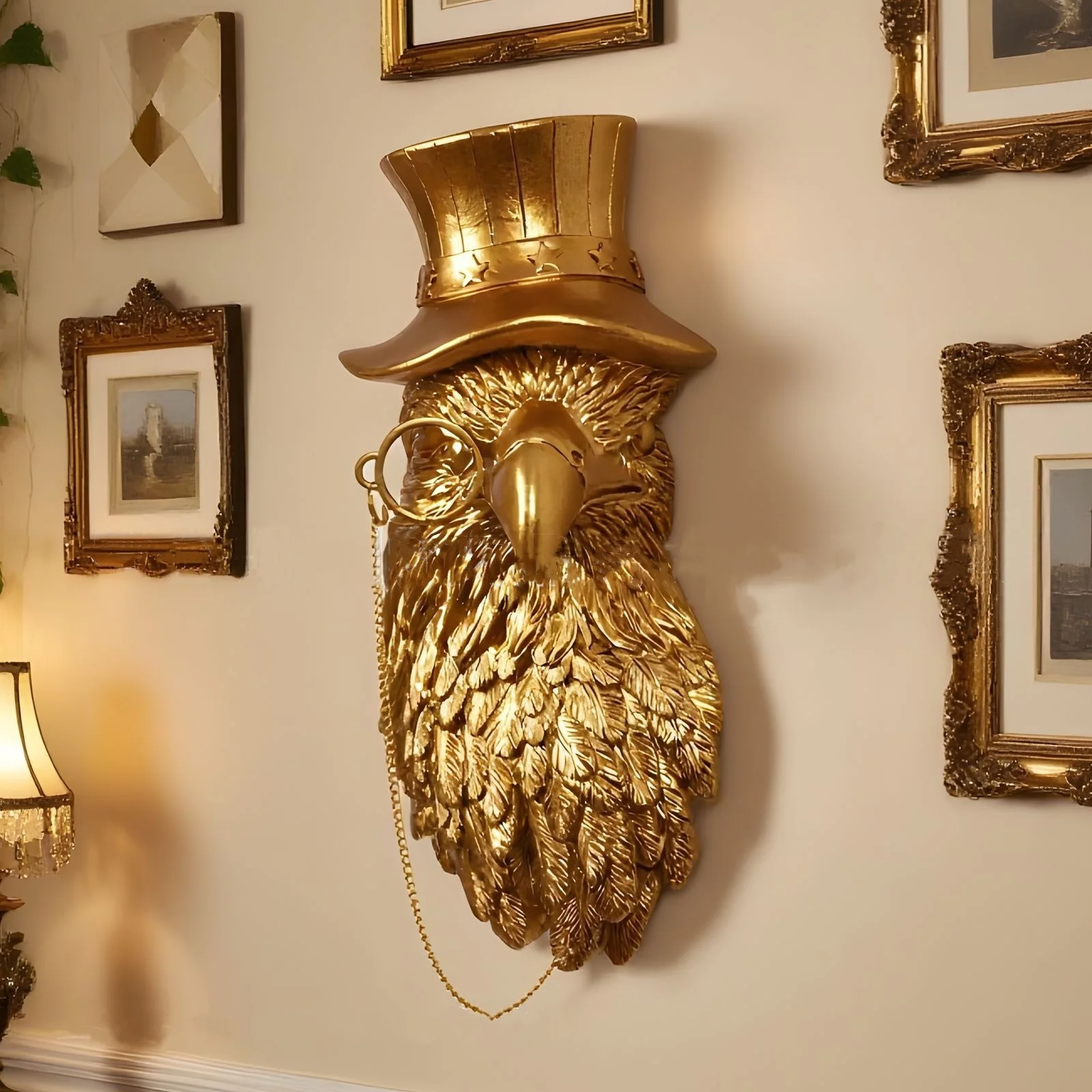 Resin Handicrafts Simulation Animal Wall Hanging Golden Eagle Animal Head Pendant Buffalo Bull Background Wall Home Decoration