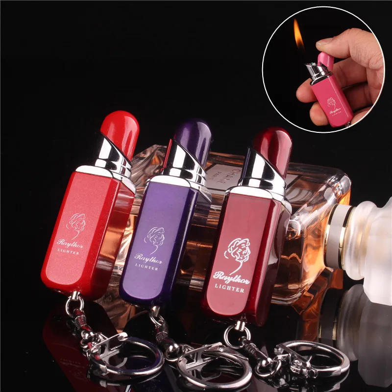 

Wholesale Originality Interest Play Girl Inflatable Open Flame Butane Gas Lipstick Lighter For Ladies Keychain Lighter