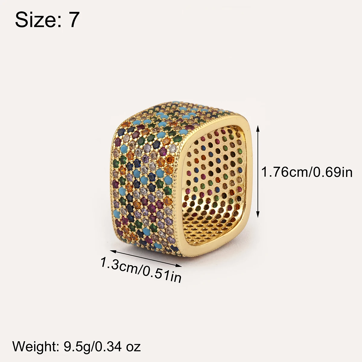 Nidin New Trendy Square Shape Inlaid Crystal Zircon Rings For Women Men 5 Colors Choice Hip Hop Style Finger Jewelry Chic Gifts