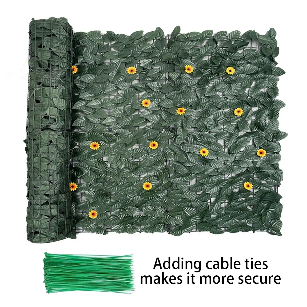 Artificial Ivy Fence Panel Fake Leaf Hedge with Flower Outdoor Balcony Privacy Shield