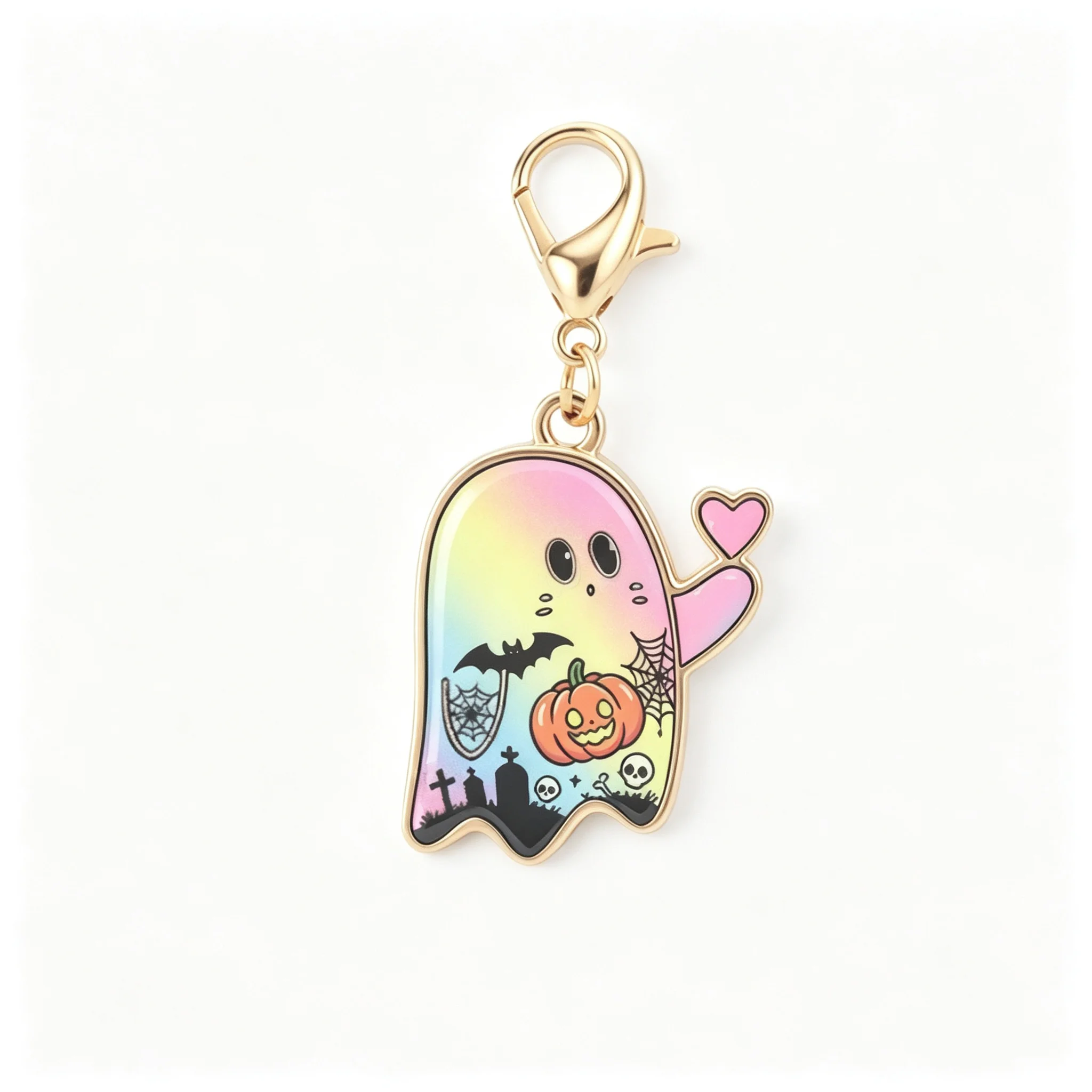 10 Stück niedliche Geister-Emaille-Schlüsselanhänger, Halloween-Charm, Karabinerverschluss, Taschenanhänger, Cartoon-Geist-Schlüsselring, Rucksack-Dekoration, Geschenk – Detail 4
