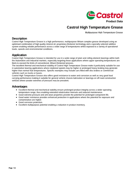 Castrol High Temperature Grease 400g For Wheel Bearings and Chassis Operating