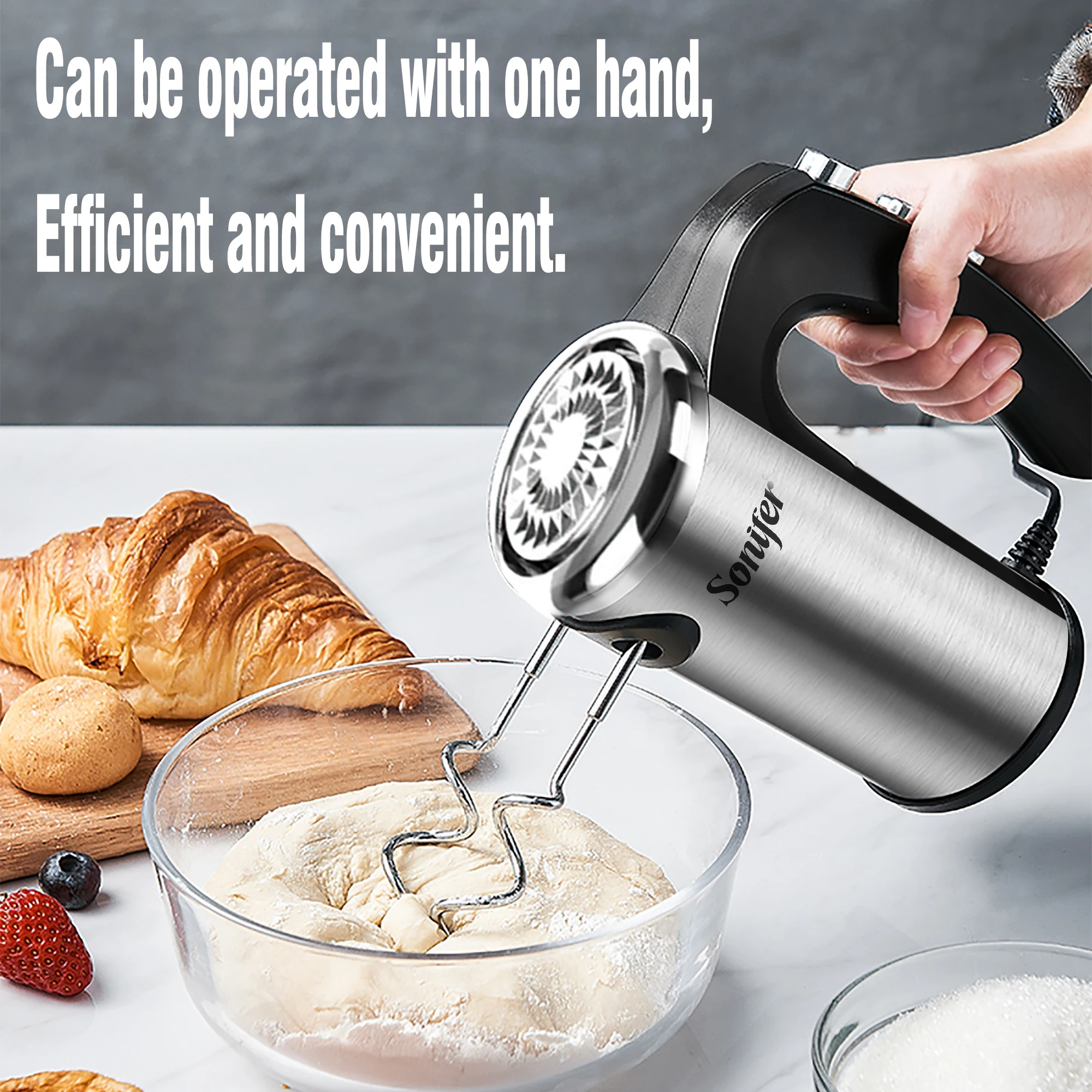 Food Mixer Electric Stainless Steel Kitchen Blender With Dough Hooks Chrome Egg Beater Hand Mixers Machine For Bakery Sonifer