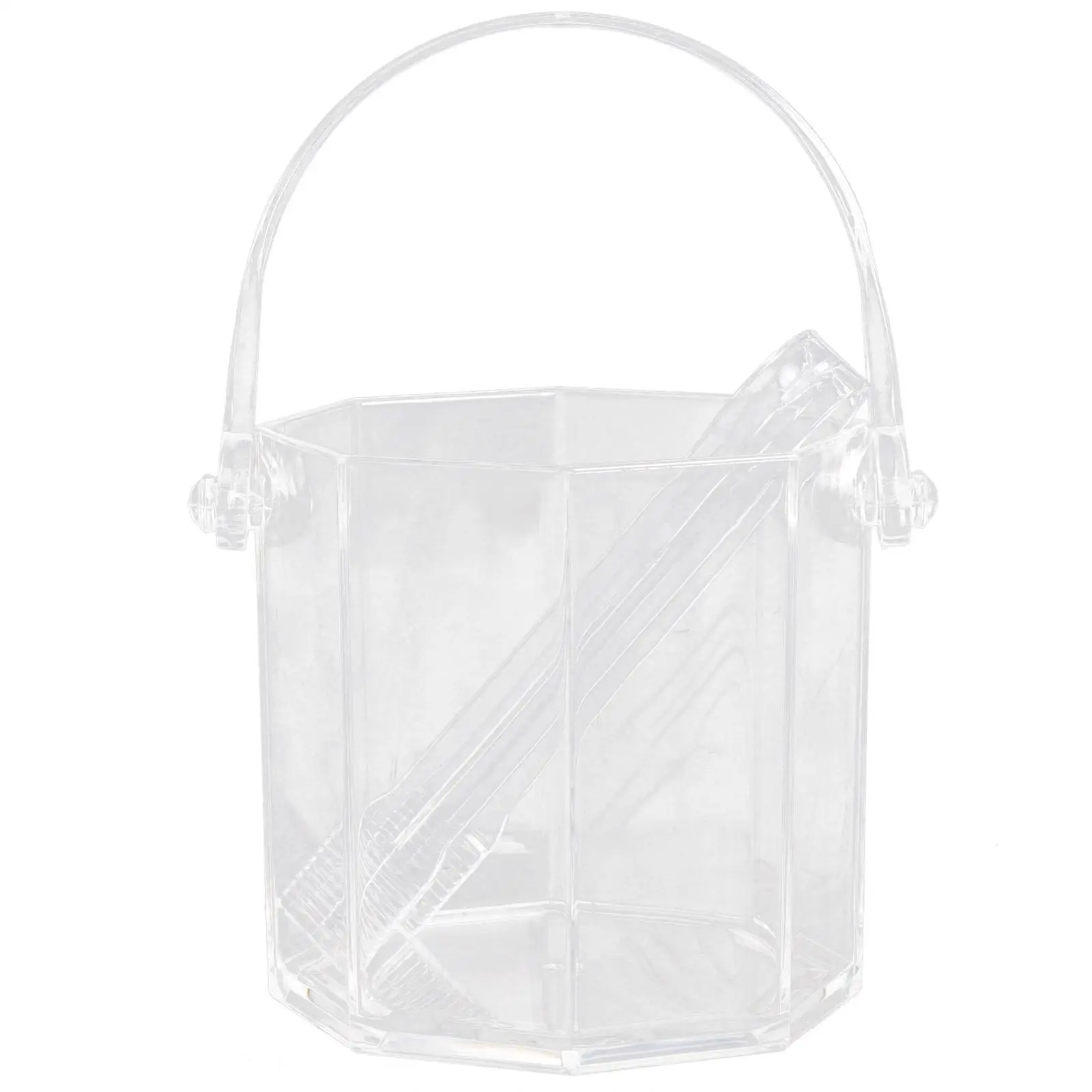 

2 Pieces Ice Set Acrylic Round Beer Bucket Outdoor Party Drink Cooler Hexagonal Bucket with Tongs Portable for Bar