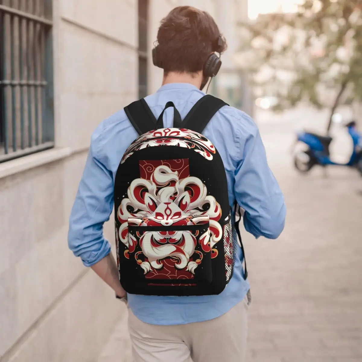 Fox Spirit Kitsune Japanese Kabuki Backpack Boys Girls BookBag Kids School Bag Laptop Shoulder Bags for Men Women