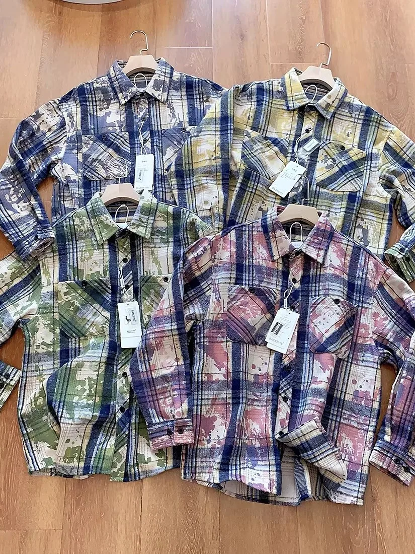 

Retro American Dyed Plaid Long Sleeve Shirt Men's Spring Autumn High End Feeling Trendy Brand Small Couple Style Coat