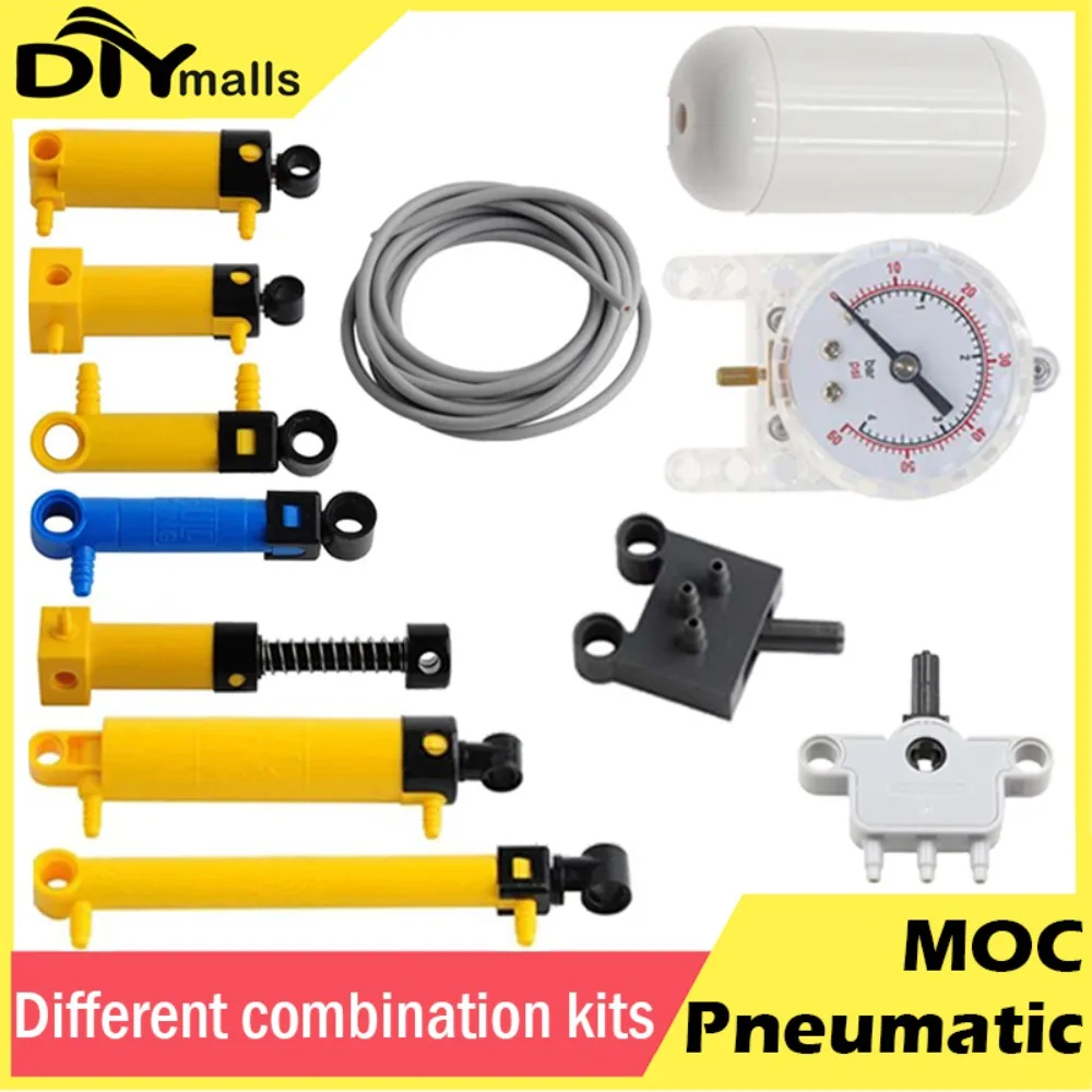 MOC Pneumatic Parts Technical set Hose Air Pump Tank Push Rod Putter Switch Piston With legoeds 42043 47225 61904 9641 64065