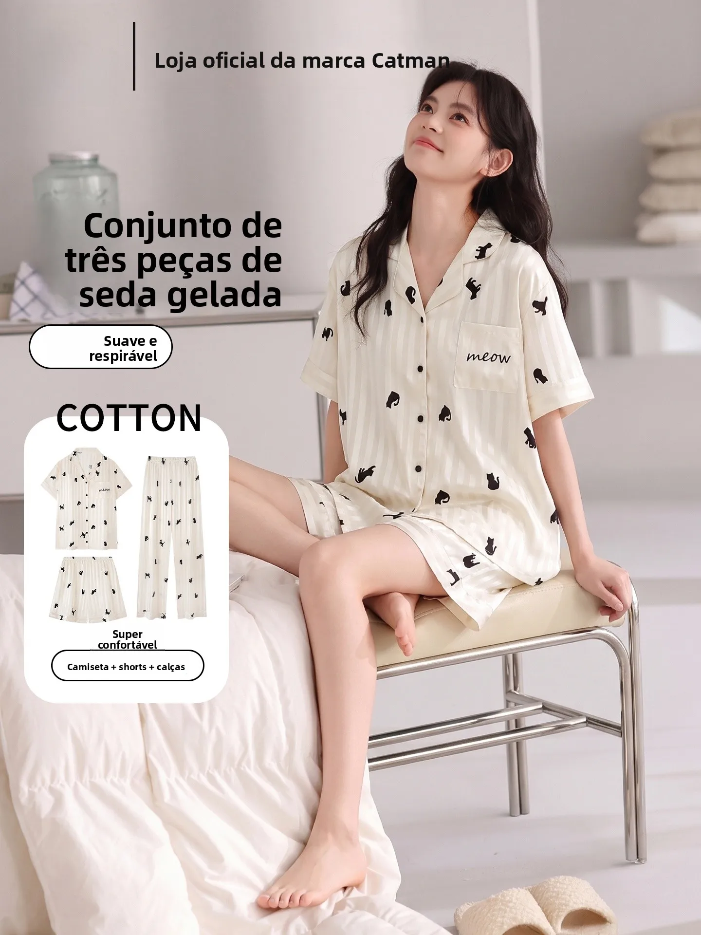 ice-silk-sleepwear-women's-short-sleeve-three-piece-set-summer-cool-feeling-home-clothes-can-be-worn-outside
