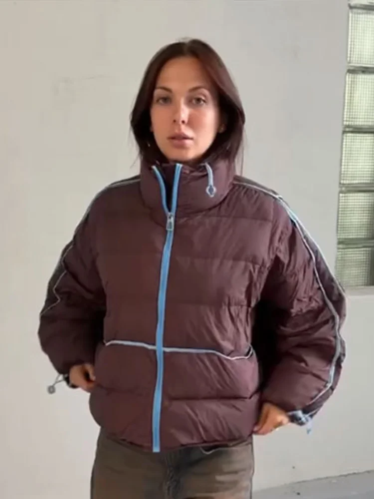Modische Damen Creme Glänzende Pufferjacke 2026 Winter Abnehmbare Kapuze Reißverschluss Taillengürtel Gesteppte Flauschige Gemütliche Winterjacke