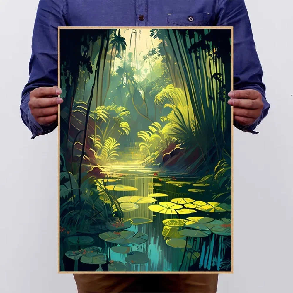 Tropical rainforest animals and plants Poster Kraft Club Bar Paper Vintage Poster Wall Art Painting Bedroom Study Stickers