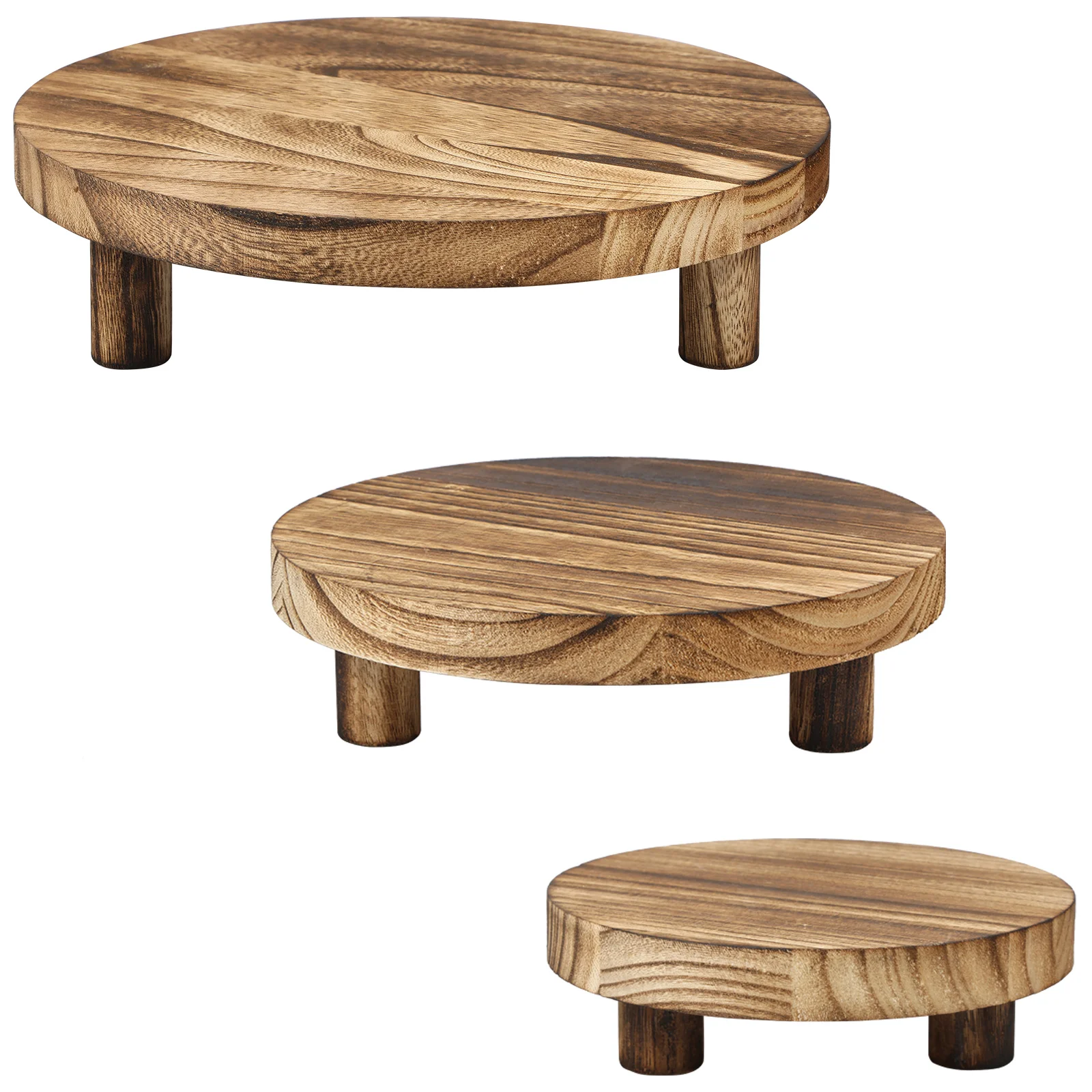 

3Pcs Wooden Stool Display Stand 3 Sizes Wood Plant Stand Round Wood Riser with Removable Feet Holds up to 50lbs Wood Plant Riser