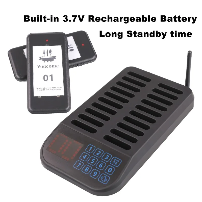 Wireless Restaurant Pager System Black Touch Panel Wireless Calling System for Coffee Shop Restaurant