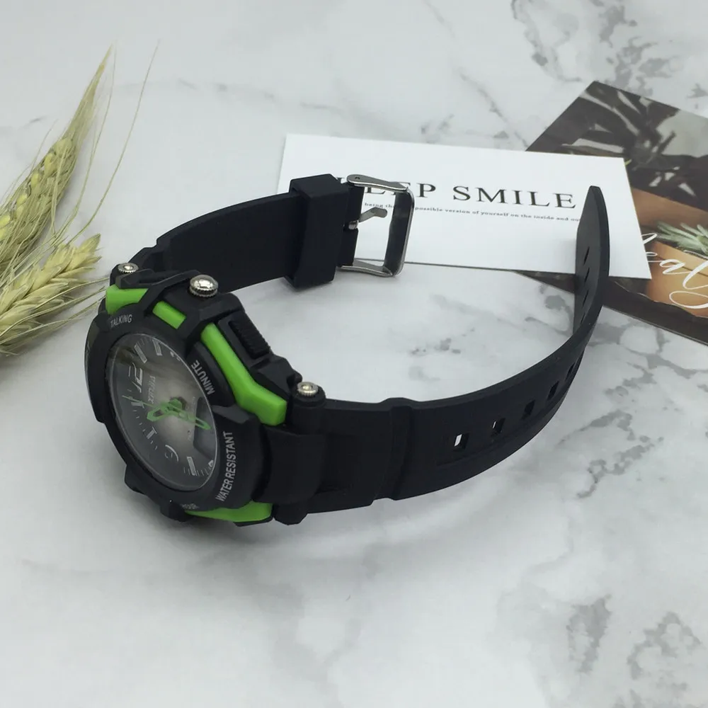 Bahasa Spanyol Analog-Digital Dual Display Berbicara Jam Tangan dengan Alarm untuk Orang Buta dan Low Vision, dengan Black Ruber Strap 861ZTS-BLK