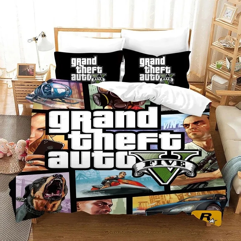 Video Game GTA V Bedding Set 3D Prints Duvet Covers Grand Theft Auto Single Bed Cover Set Bed Linen For Boys Adults Home Decor